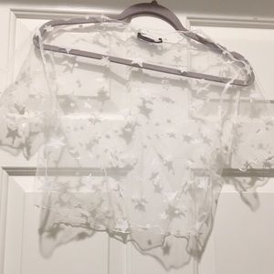 White Mesh Star Pattern Crop Top